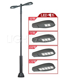 [LED]가로등 S1661E) 강관주 2등 (Ø140-76/ 4.10M/ LED 50~120Wx2)/ (고효율)