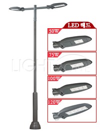 [LED]가로등 S2336(E) 강관주 2등 (Ø140-76/ 4.10M/ LED 50~120Wx2)/ (고효율/각도조절)